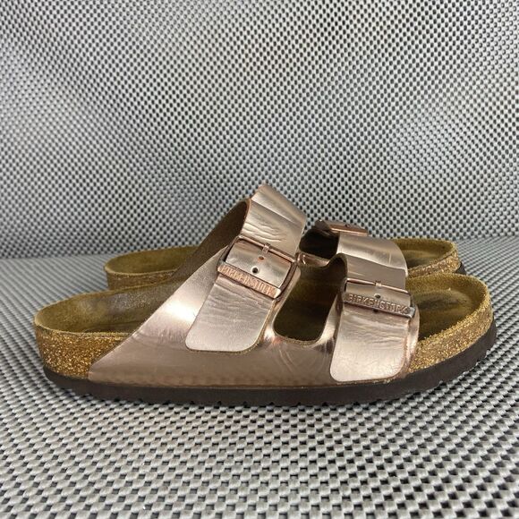 Birkenstock Arizona Sandals 37 L6 M4 Metallic Copper Buckle Made In Germany - Picture 2 of 15